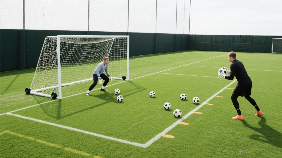 门将训练场出球分配示意，边路目标区与传球路线